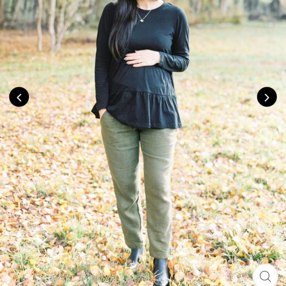Emme Mama, Every day smocked linen pant in olive, small, fits pre-pregnancy 4-6